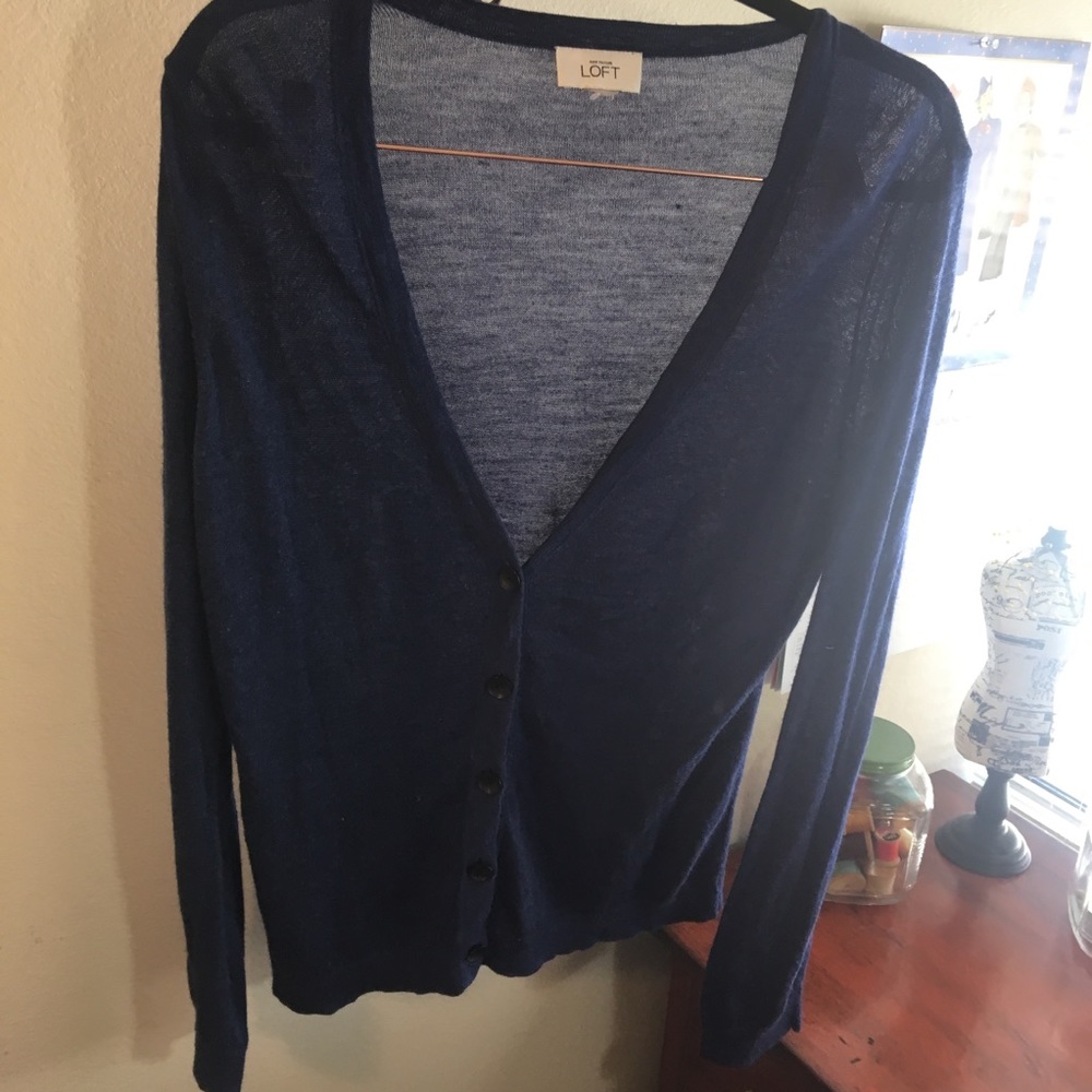 Anne Taylor Loft Navy Blue Button Down Cardigan